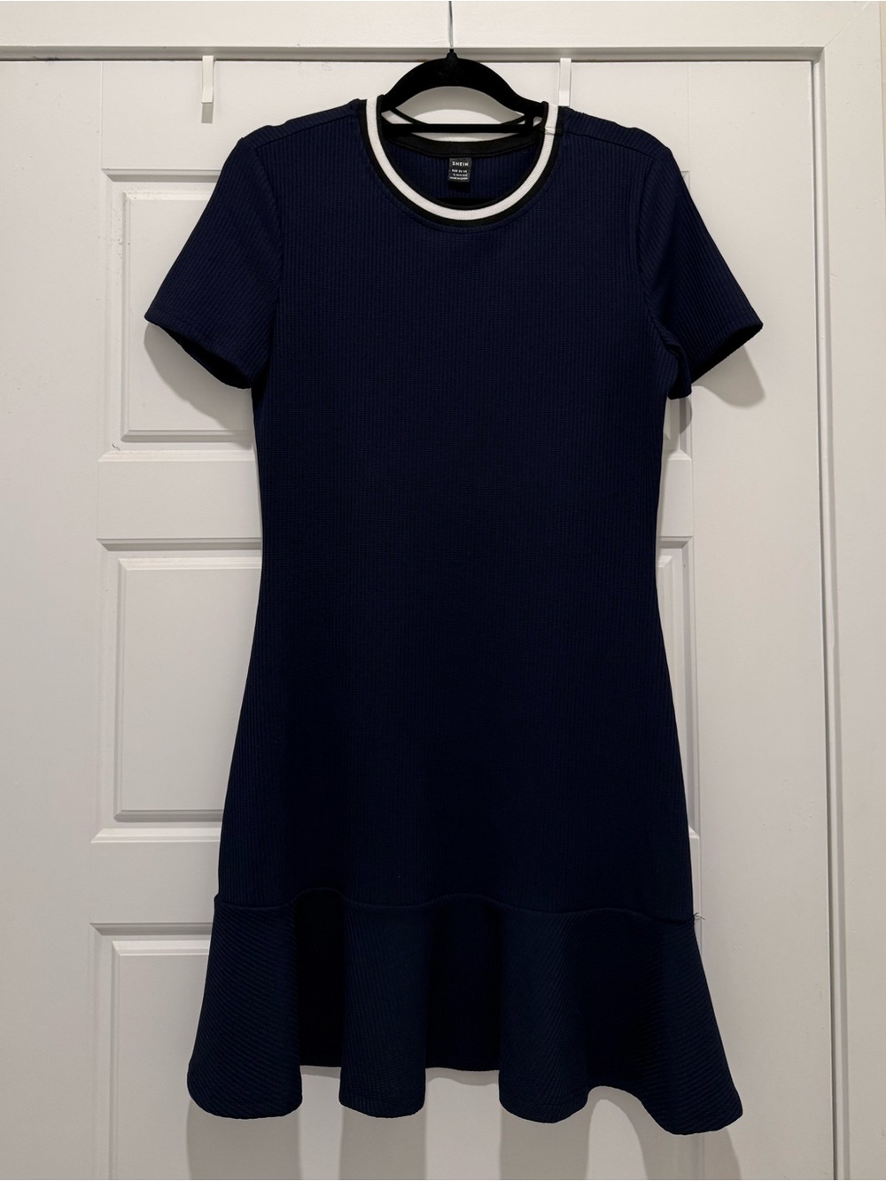 SHEIN Navy Short-Sleeve Mini Dress with White-Trim Collar